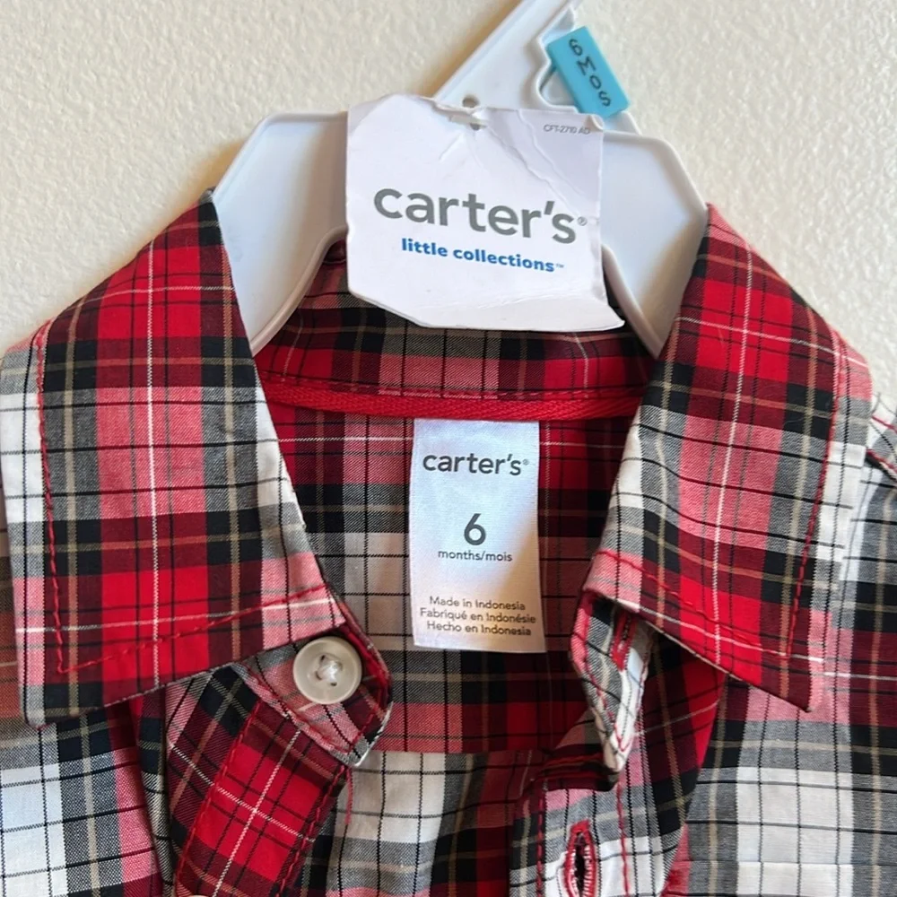 Disney & Carters 3-6 month NWT plaid shirt and romper bundle with socks